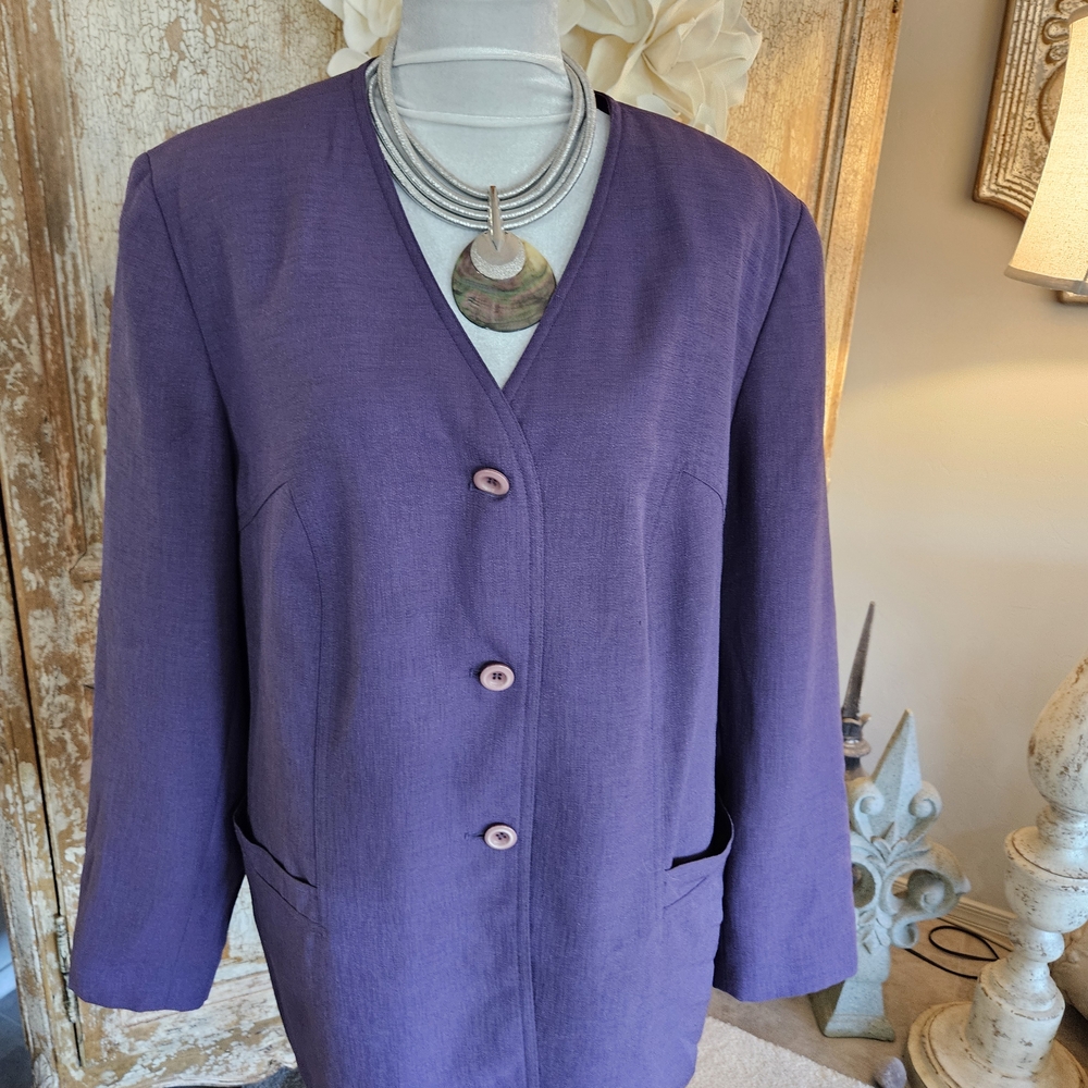 Dress Barn Purple V-Neck Three-Button Blazer